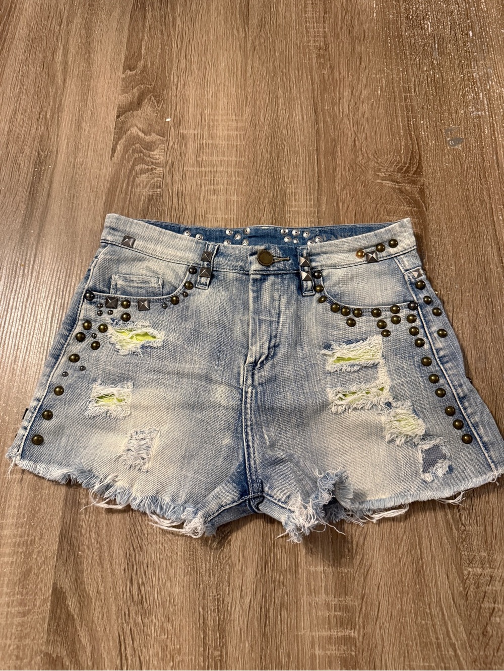 Blank NYC Studded Distressed Light Blue Denim Shorts - Women's Summer Staple